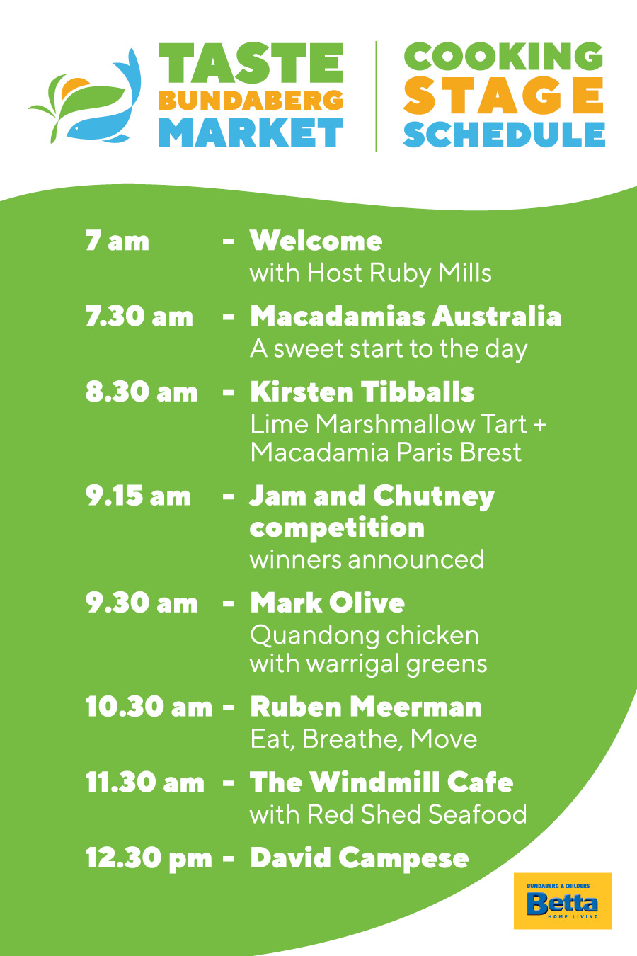 Taste Bundaberg Market Stage Schedule